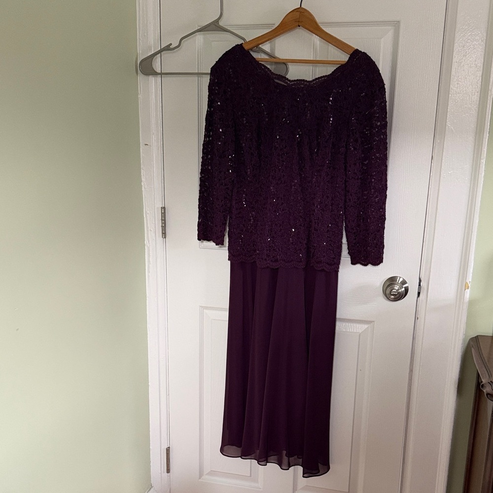 Alex Evenings Elegant Purple Sequin Long Sleeve Dress